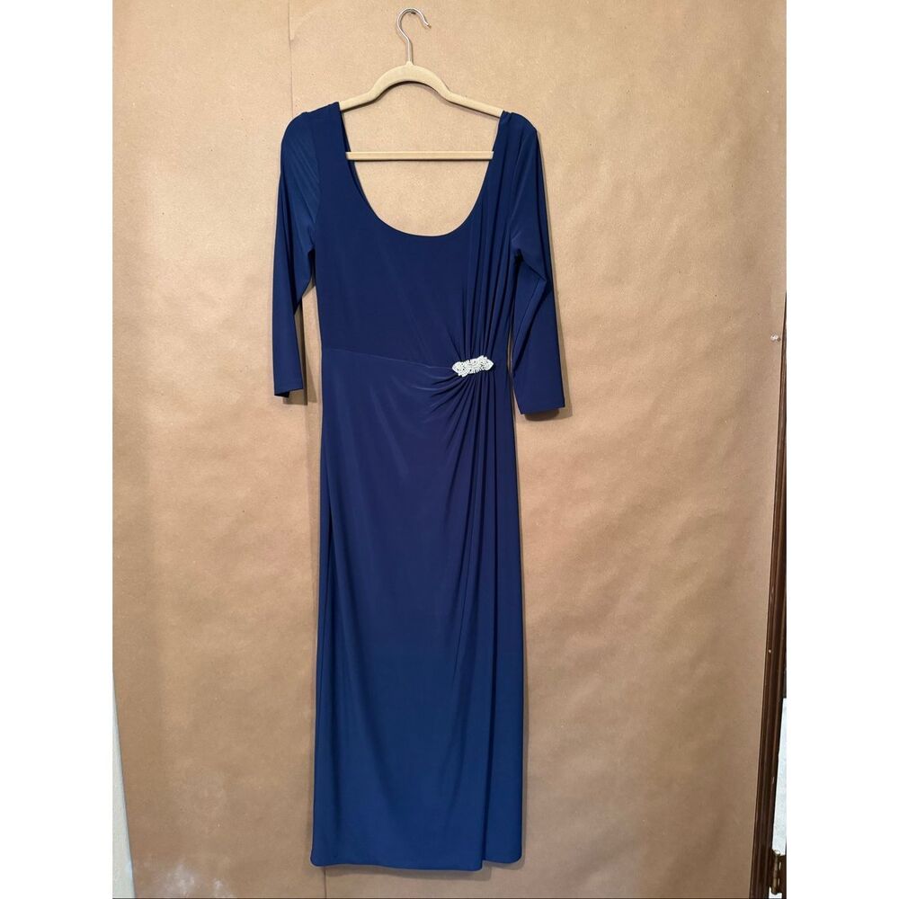 Lauren Ralph Lauren Blue Scoop‎ Neck Evening Dress with Rhinestone Detail